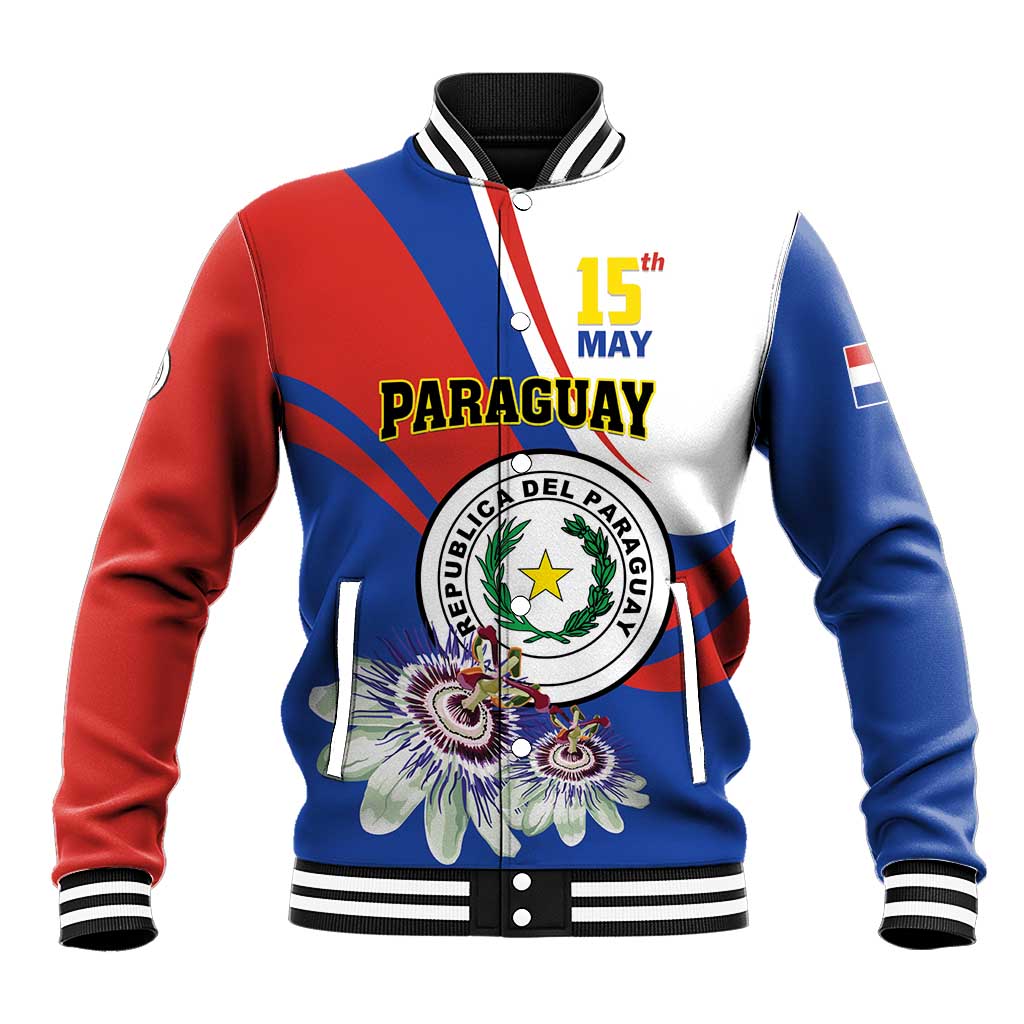 Personalized Paraguay Independence Day 2025 Baseball Jacket Passiflora Paz y justicia