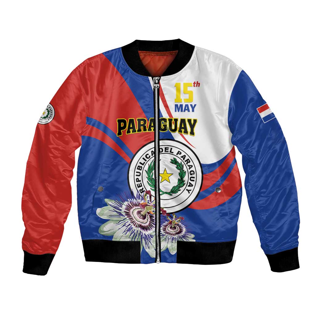 Personalized Paraguay Independence Day 2025 Bomber Jacket Passiflora Paz y justicia