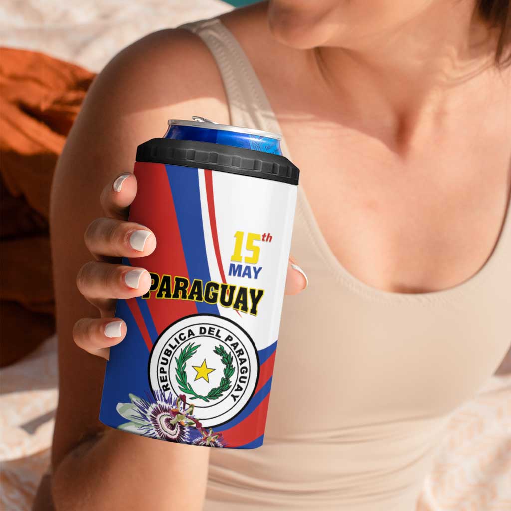 Personalized Paraguay Independence Day 2025 4 in 1 Can Cooler Tumbler Passiflora Paz y justicia