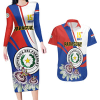 Personalized Paraguay Independence Day 2025 Couples Matching Long Sleeve Bodycon Dress and Hawaiian Shirt Passiflora Paz y justicia