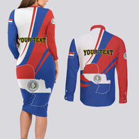 Personalized Paraguay Independence Day 2025 Couples Matching Long Sleeve Bodycon Dress and Long Sleeve Button Shirt Passiflora Paz y justicia