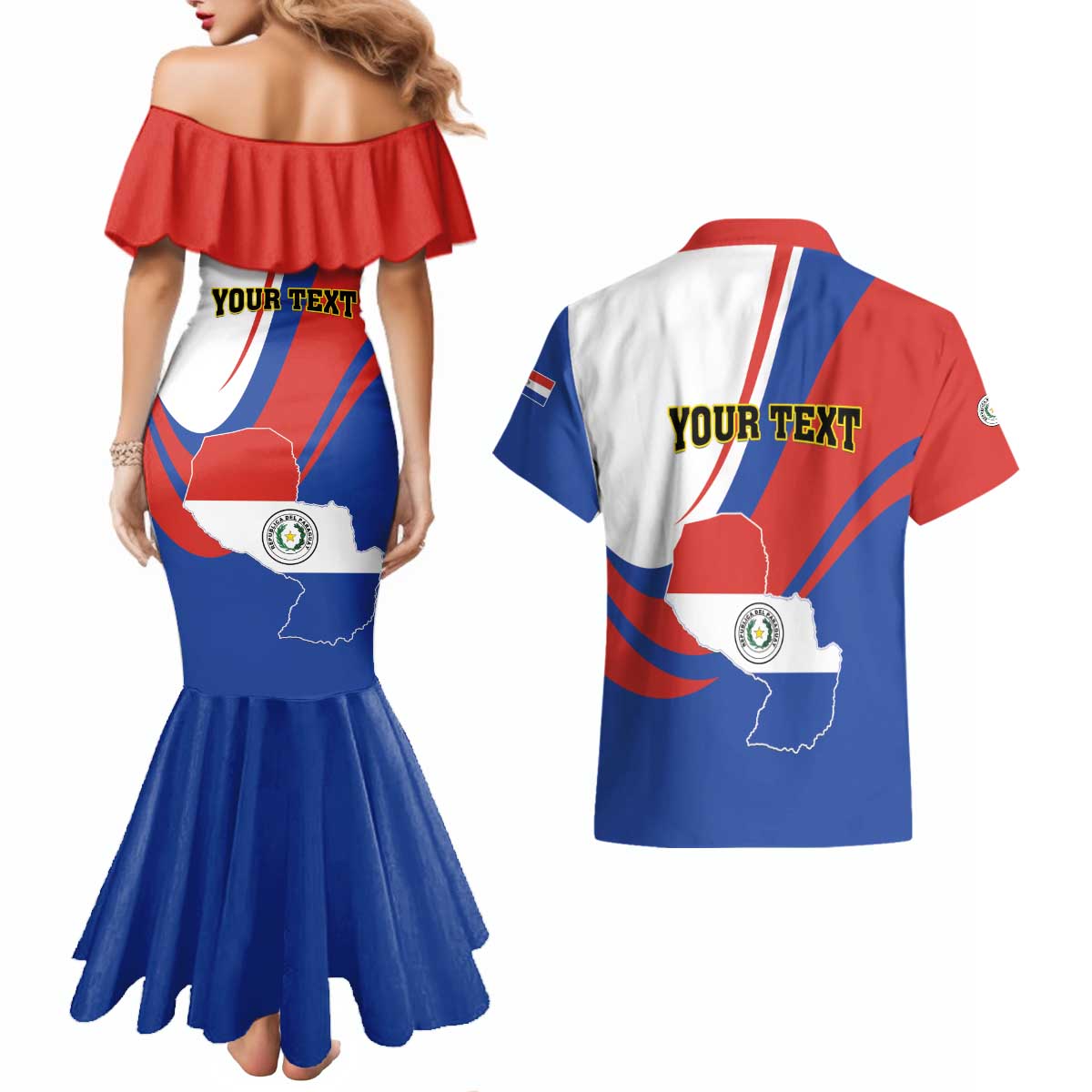 Personalized Paraguay Independence Day 2025 Couples Matching Mermaid Dress and Hawaiian Shirt Passiflora Paz y justicia