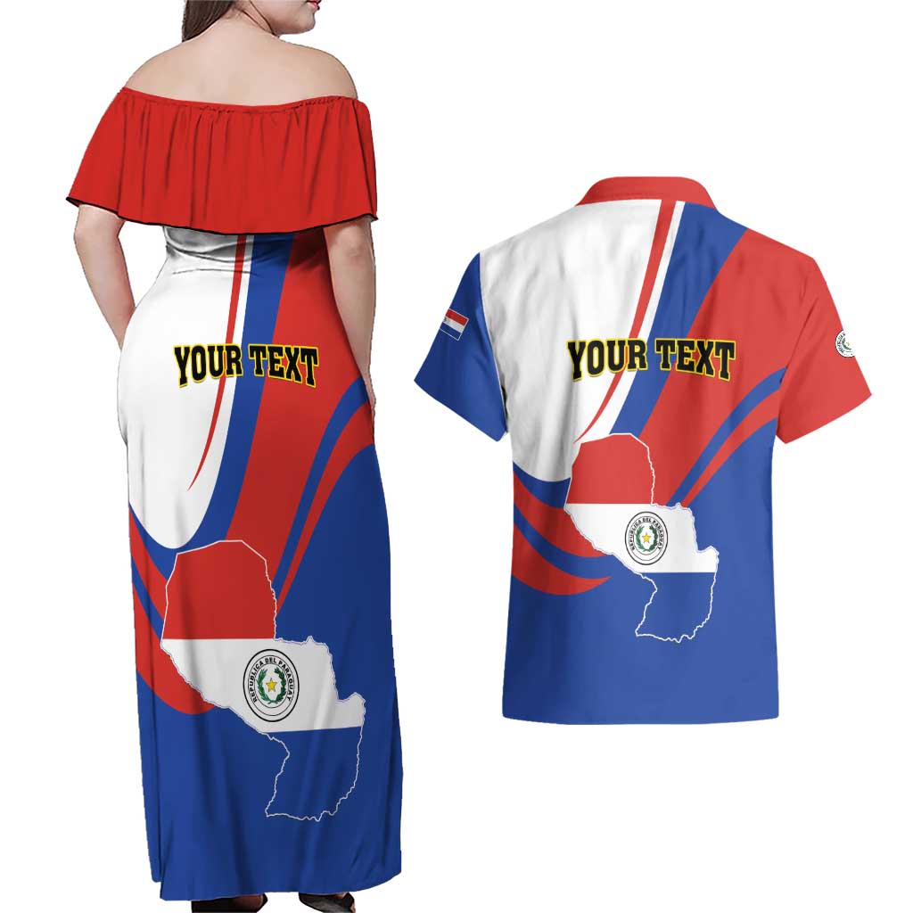 Personalized Paraguay Independence Day 2025 Couples Matching Off Shoulder Maxi Dress and Hawaiian Shirt Passiflora Paz y justicia