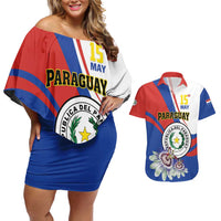 Personalized Paraguay Independence Day 2025 Couples Matching Off Shoulder Short Dress and Hawaiian Shirt Passiflora Paz y justicia