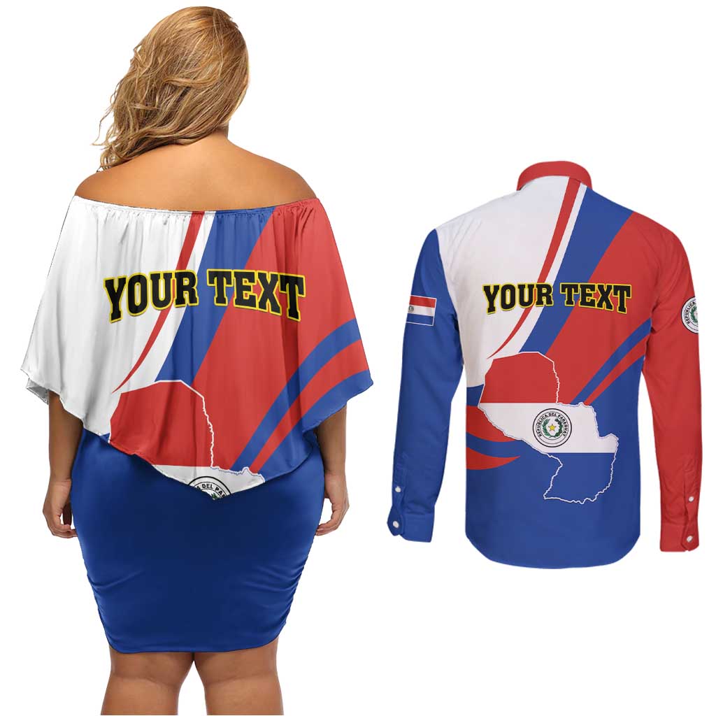 Personalized Paraguay Independence Day 2025 Couples Matching Off Shoulder Short Dress and Long Sleeve Button Shirt Passiflora Paz y justicia