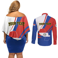 Personalized Paraguay Independence Day 2025 Couples Matching Off Shoulder Short Dress and Long Sleeve Button Shirt Passiflora Paz y justicia