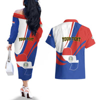 Personalized Paraguay Independence Day 2025 Couples Matching Off The Shoulder Long Sleeve Dress and Hawaiian Shirt Passiflora Paz y justicia