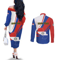 Personalized Paraguay Independence Day 2025 Couples Matching Off The Shoulder Long Sleeve Dress and Long Sleeve Button Shirt Passiflora Paz y justicia