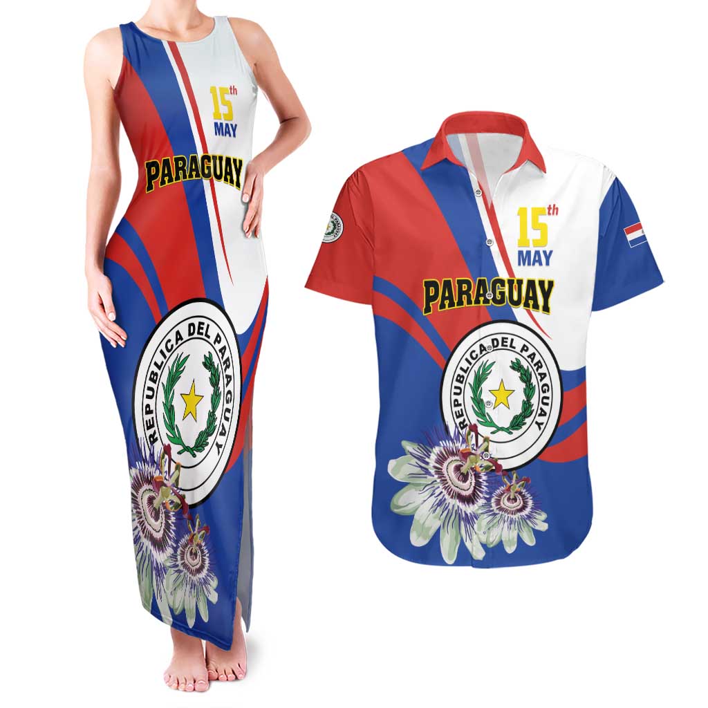 Personalized Paraguay Independence Day 2025 Couples Matching Tank Maxi Dress and Hawaiian Shirt Passiflora Paz y justicia