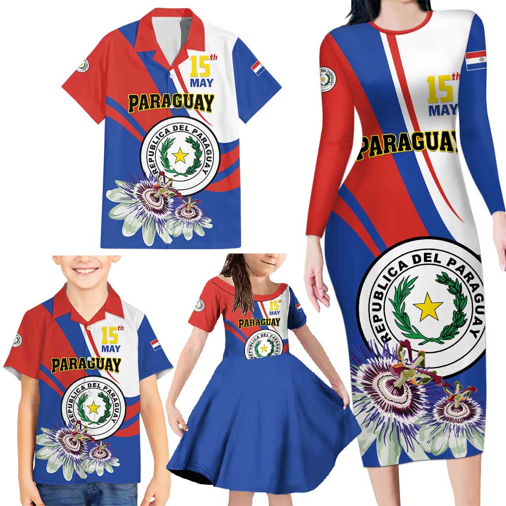 Personalized Paraguay Independence Day 2025 Family Matching Long Sleeve Bodycon Dress and Hawaiian Shirt Passiflora Paz y justicia