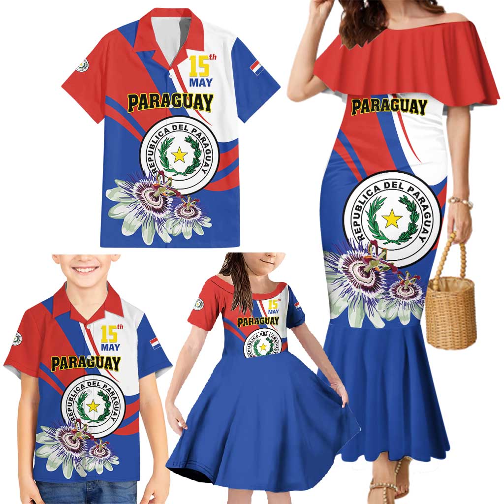 Personalized Paraguay Independence Day 2025 Family Matching Mermaid Dress and Hawaiian Shirt Passiflora Paz y justicia