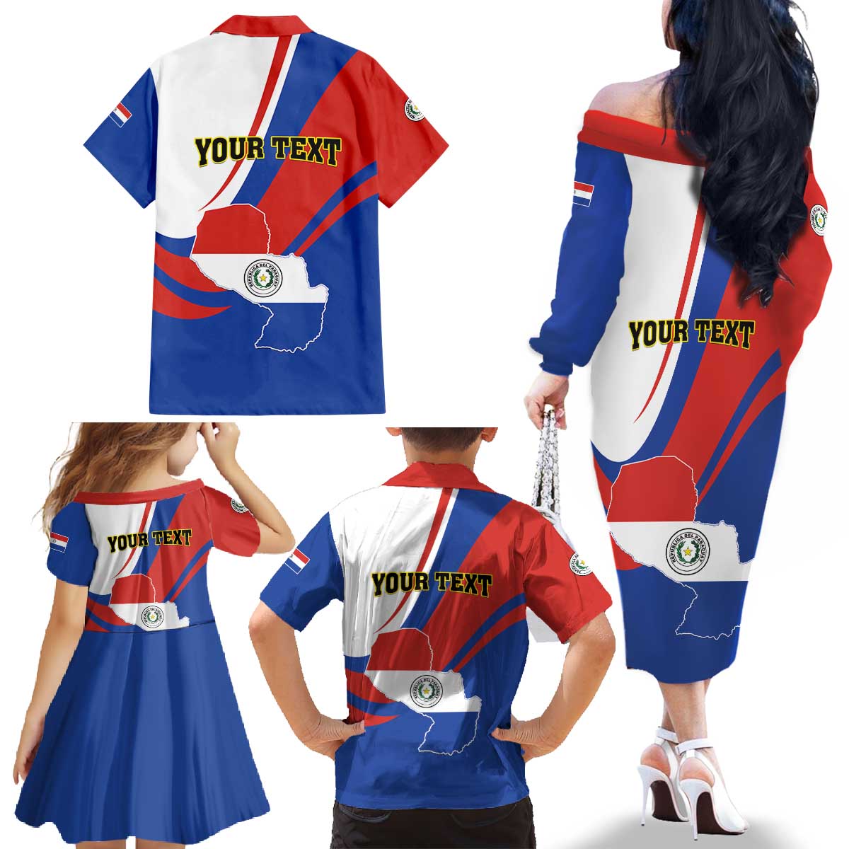 Personalized Paraguay Independence Day 2025 Family Matching Off The Shoulder Long Sleeve Dress and Hawaiian Shirt Passiflora Paz y justicia