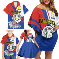 Personalized Paraguay Independence Day 2025 Family Matching Off Shoulder Short Dress and Hawaiian Shirt Passiflora Paz y justicia