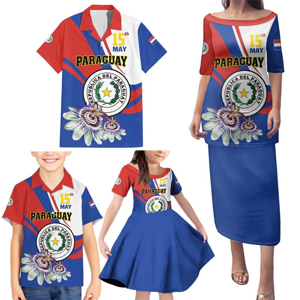 Personalized Paraguay Independence Day 2025 Family Matching Puletasi and Hawaiian Shirt Passiflora Paz y justicia