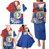 Personalized Paraguay Independence Day 2025 Family Matching Puletasi and Hawaiian Shirt Passiflora Paz y justicia