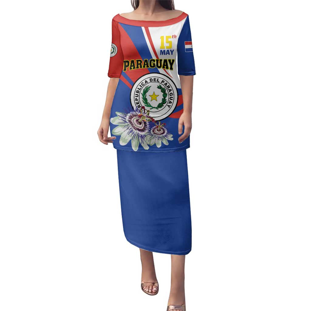 Personalized Paraguay Independence Day 2025 Family Matching Puletasi and Hawaiian Shirt Passiflora Paz y justicia