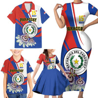 Personalized Paraguay Independence Day 2025 Family Matching Short Sleeve Bodycon Dress and Hawaiian Shirt Passiflora Paz y justicia