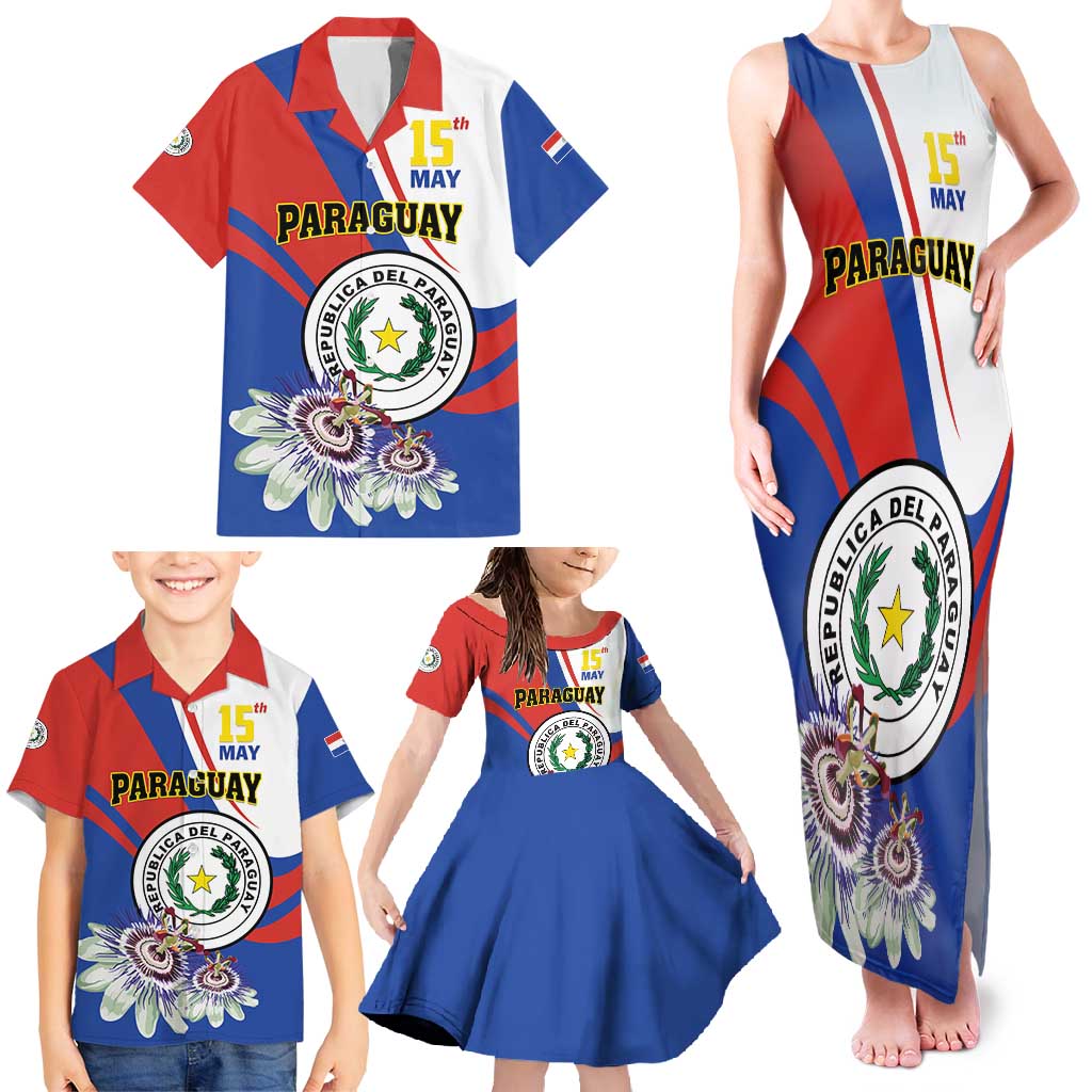 Personalized Paraguay Independence Day 2025 Family Matching Tank Maxi Dress and Hawaiian Shirt Passiflora Paz y justicia