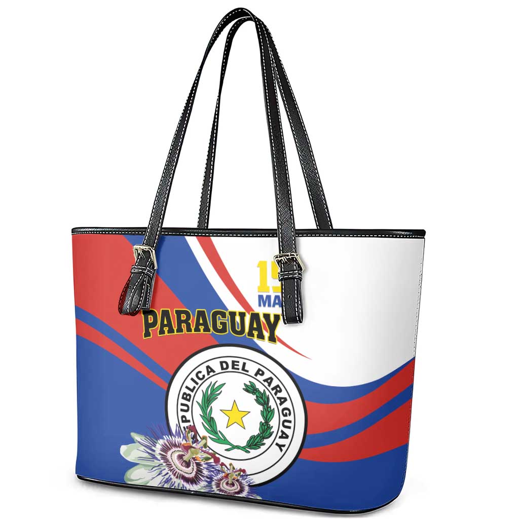 Paraguay Independence Day 2025 Leather Tote Bag Passiflora Paz y justicia