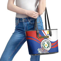 Paraguay Independence Day 2025 Leather Tote Bag Passiflora Paz y justicia