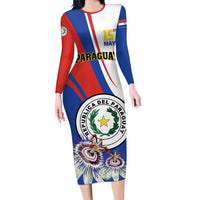 Personalized Paraguay Independence Day 2025 Long Sleeve Bodycon Dress Passiflora Paz y justicia