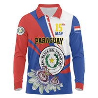 Personalized Paraguay Independence Day 2025 Long Sleeve Polo Shirt Passiflora Paz y justicia