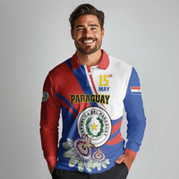 Personalized Paraguay Independence Day 2025 Long Sleeve Polo Shirt Passiflora Paz y justicia