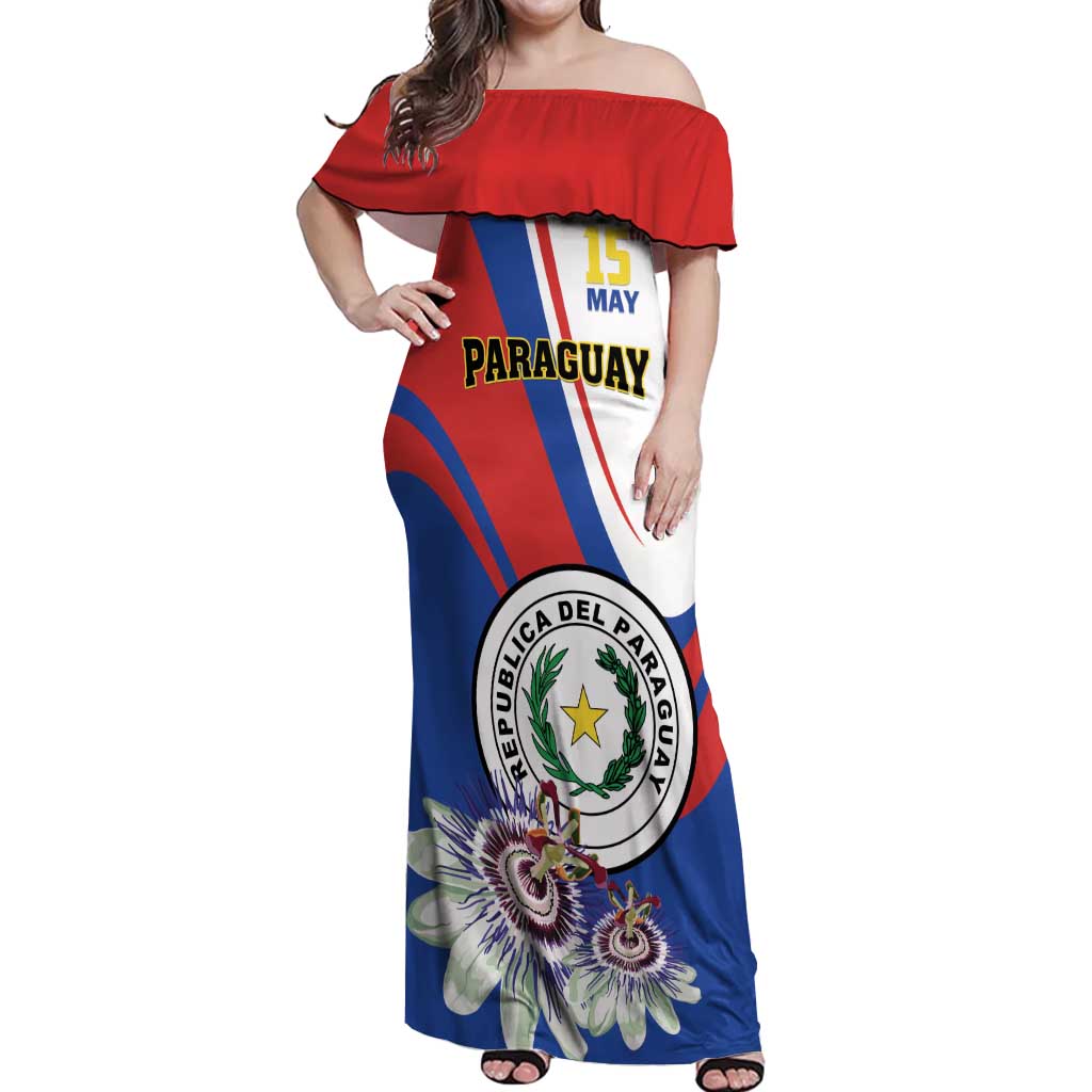 Personalized Paraguay Independence Day 2025 Off Shoulder Maxi Dress Passiflora Paz y justicia