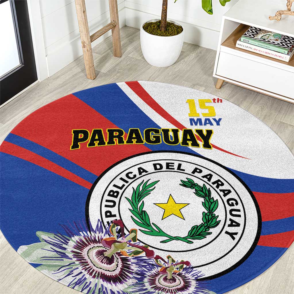 Paraguay Independence Day 2025 Round Carpet Passiflora Paz y justicia
