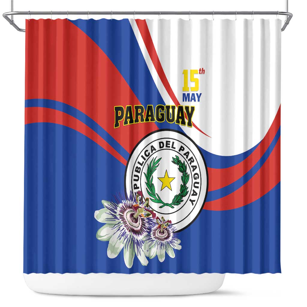 Paraguay Independence Day 2025 Shower Curtain Passiflora Paz y justicia