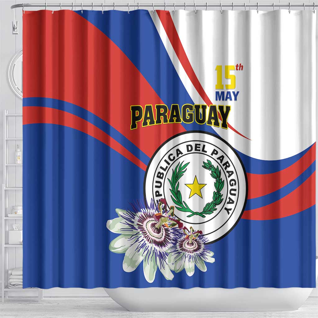 Paraguay Independence Day 2025 Shower Curtain Passiflora Paz y justicia