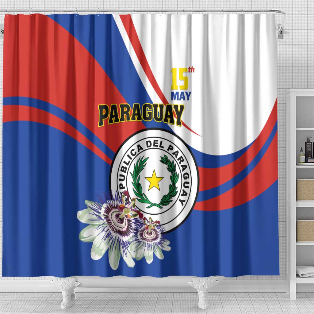 Paraguay Independence Day 2025 Shower Curtain Passiflora Paz y justicia