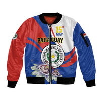 Personalized Paraguay Independence Day 2025 Sleeve Zip Bomber Jacket Passiflora Paz y justicia