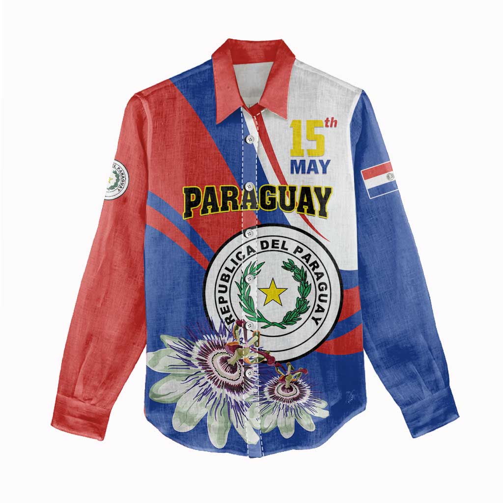 Personalized Paraguay Independence Day 2025 Women Casual Shirt Passiflora Paz y justicia