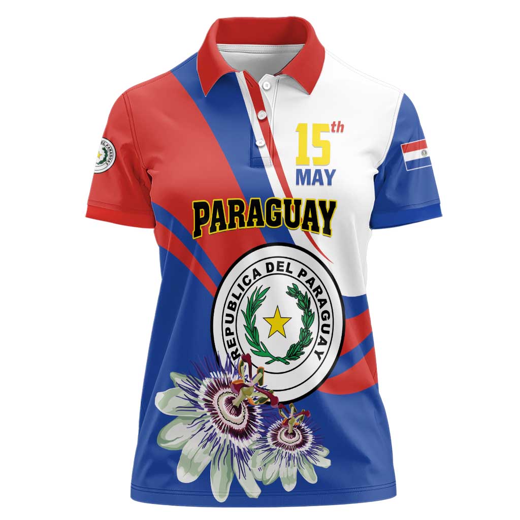 Personalized Paraguay Independence Day 2025 Women Polo Shirt Passiflora Paz y justicia