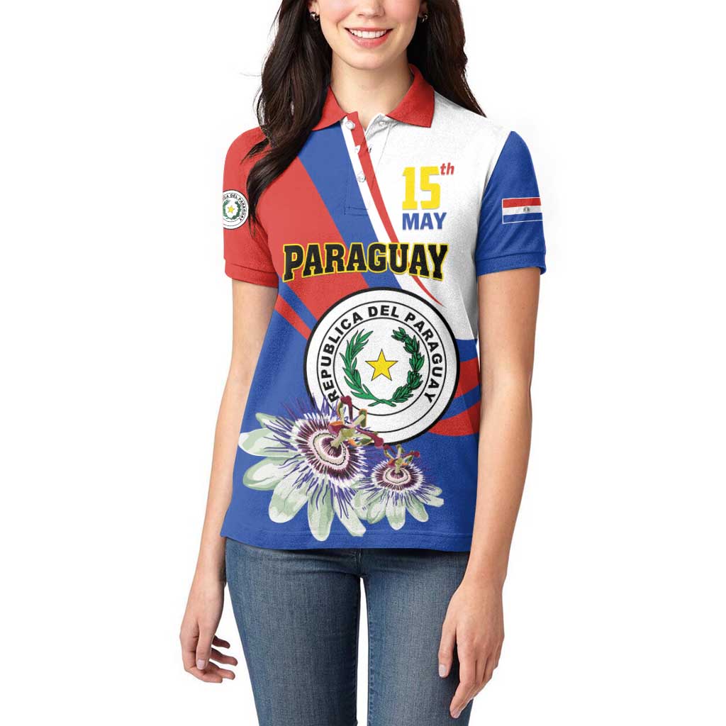 Personalized Paraguay Independence Day 2025 Women Polo Shirt Passiflora Paz y justicia