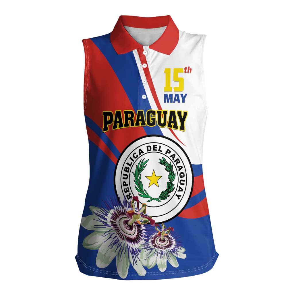 Personalized Paraguay Independence Day 2025 Women Sleeveless Polo Shirt Passiflora Paz y justicia