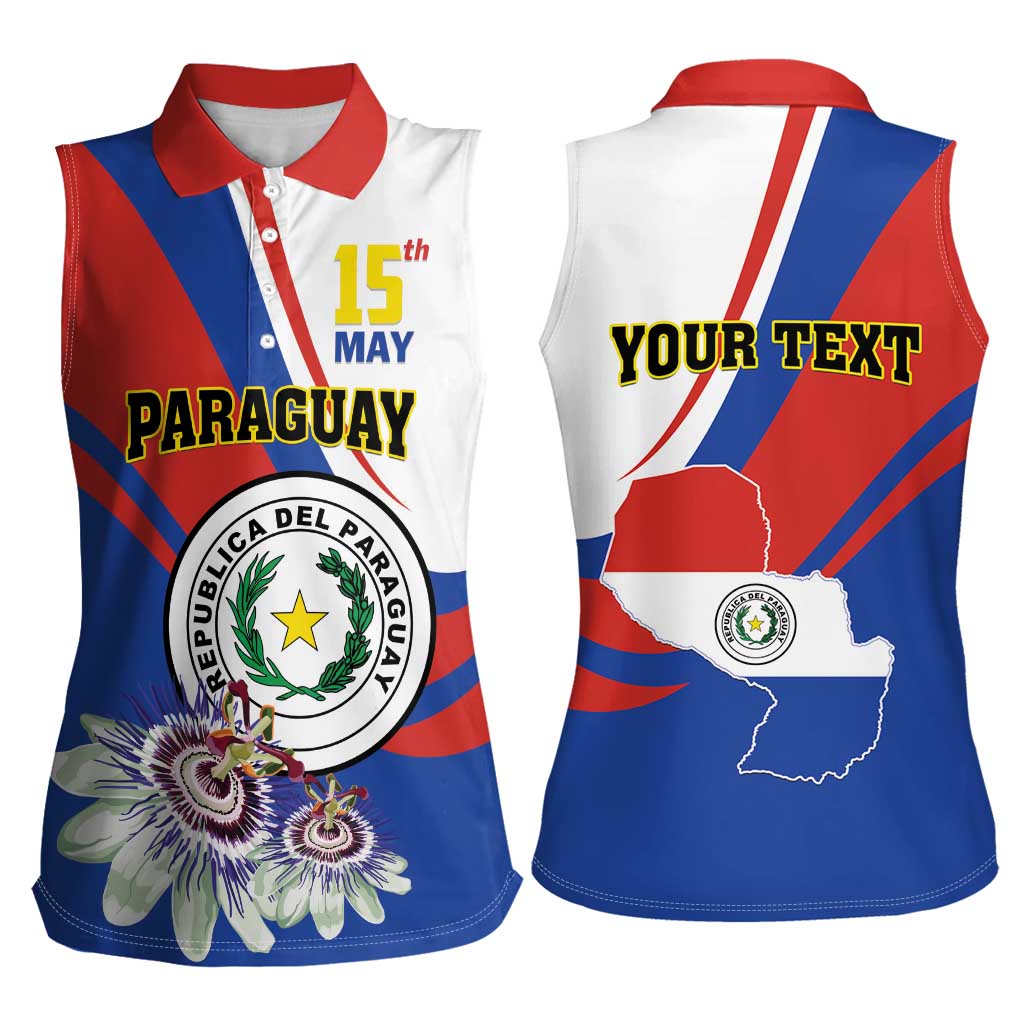 Personalized Paraguay Independence Day 2025 Women Sleeveless Polo Shirt Passiflora Paz y justicia