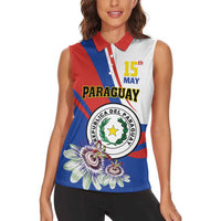 Personalized Paraguay Independence Day 2025 Women Sleeveless Polo Shirt Passiflora Paz y justicia
