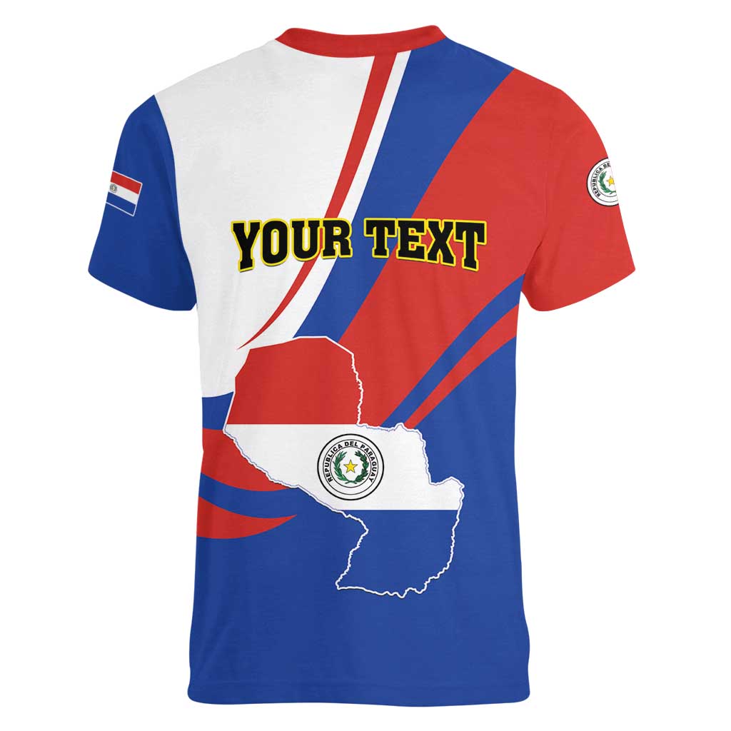 Personalized Paraguay Independence Day 2025 Women V-Neck T-Shirt Passiflora Paz y justicia