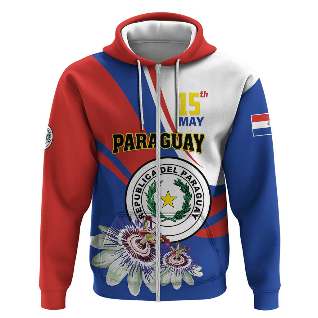 Personalized Paraguay Independence Day 2025 Zip Hoodie Passiflora Paz y justicia