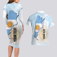 Personalized Argentine Revolution Day 1810 Couples Matching Long Sleeve Bodycon Dress and Hawaiian Shirt Sol de Mayo