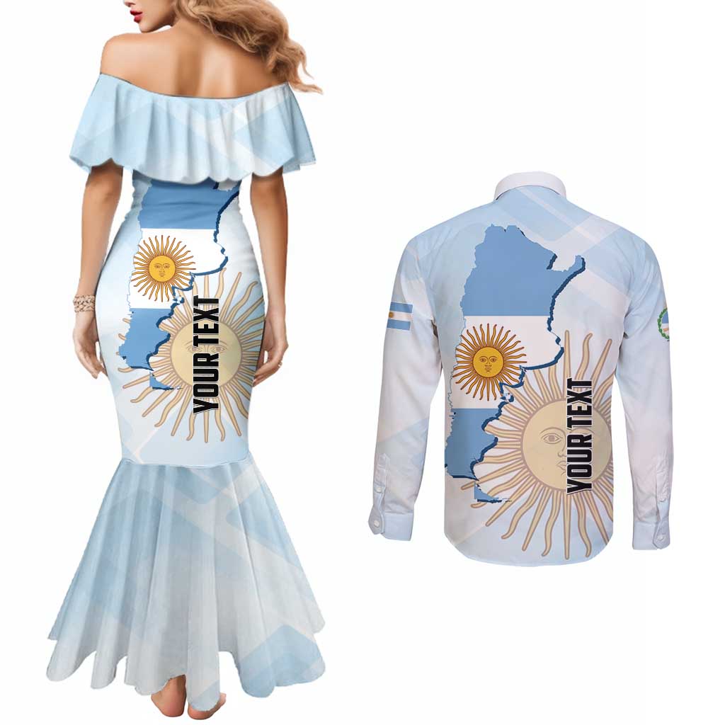 Personalized Argentine Revolution Day 1810 Couples Matching Mermaid Dress and Long Sleeve Button Shirt Sol de Mayo