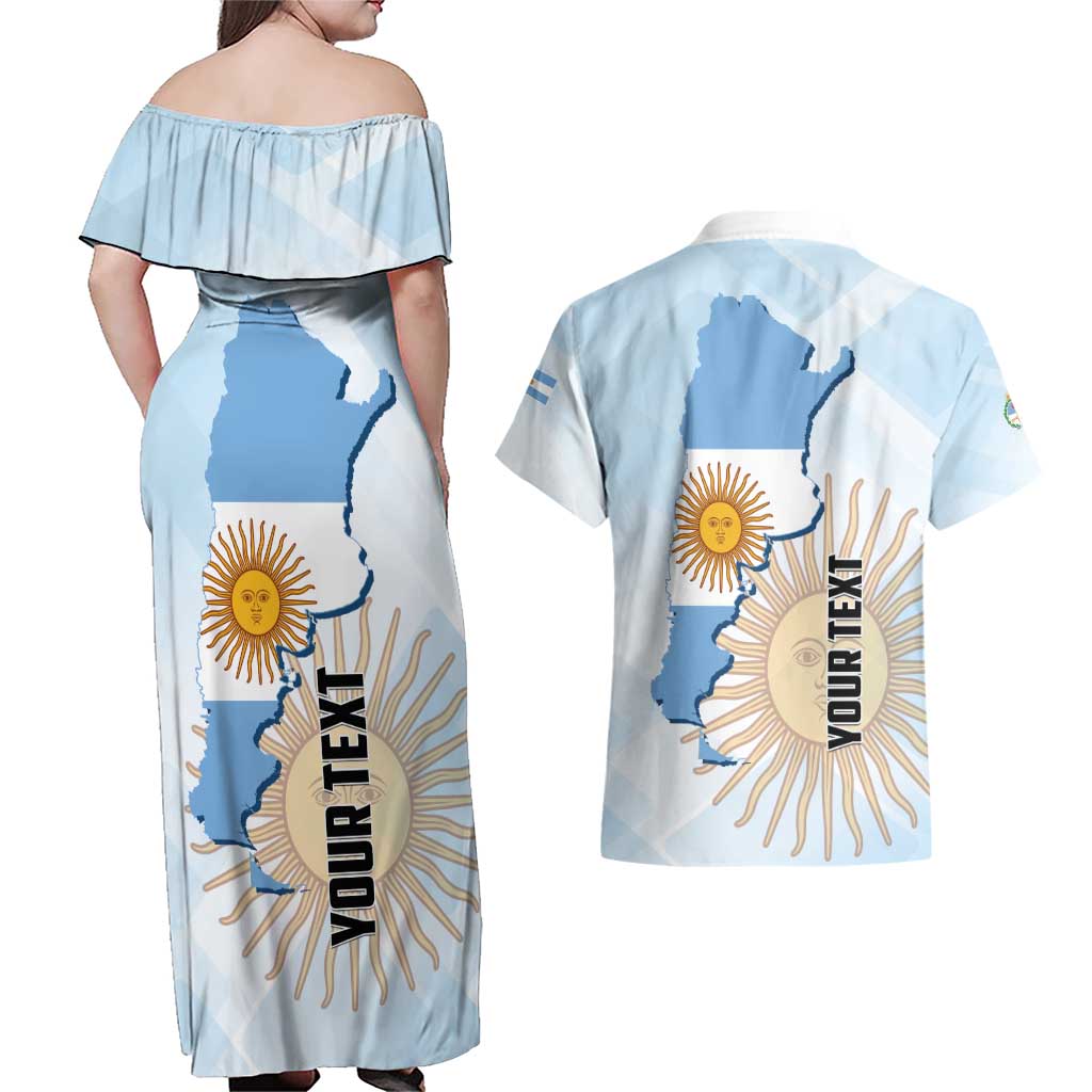 Personalized Argentine Revolution Day 1810 Couples Matching Off Shoulder Maxi Dress and Hawaiian Shirt Sol de Mayo