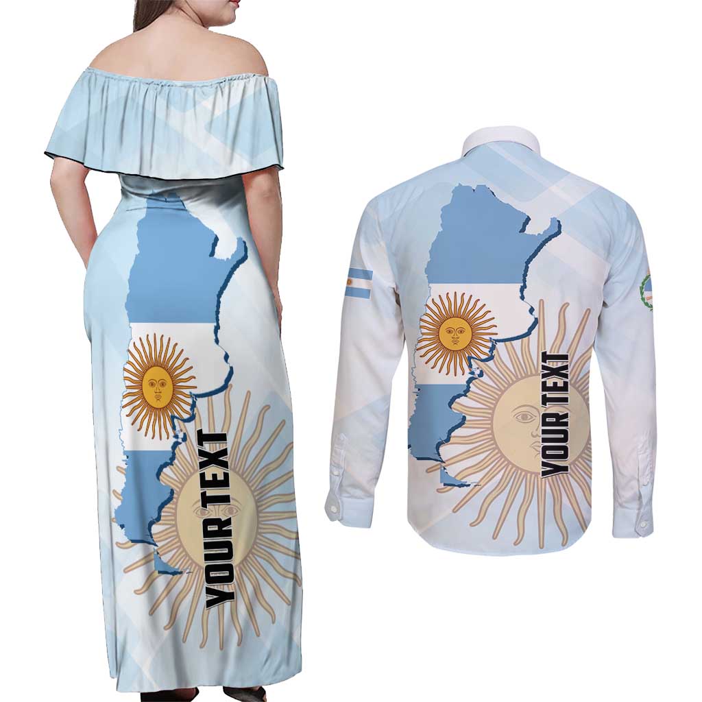Personalized Argentine Revolution Day 1810 Couples Matching Off Shoulder Maxi Dress and Long Sleeve Button Shirt Sol de Mayo
