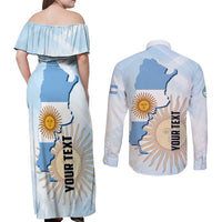 Personalized Argentine Revolution Day 1810 Couples Matching Off Shoulder Maxi Dress and Long Sleeve Button Shirt Sol de Mayo