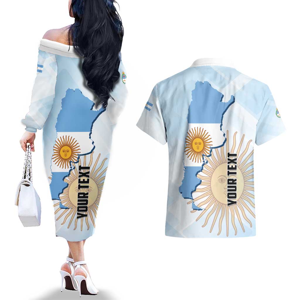 Personalized Argentine Revolution Day 1810 Couples Matching Off The Shoulder Long Sleeve Dress and Hawaiian Shirt Sol de Mayo