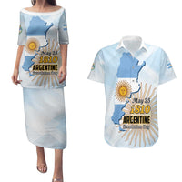 Personalized Argentine Revolution Day 1810 Couples Matching Puletasi and Hawaiian Shirt Sol de Mayo