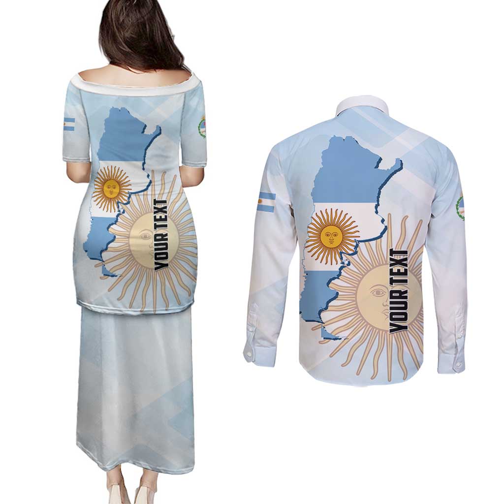 Personalized Argentine Revolution Day 1810 Couples Matching Puletasi and Long Sleeve Button Shirt Sol de Mayo