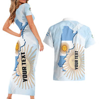 Personalized Argentine Revolution Day 1810 Couples Matching Short Sleeve Bodycon Dress and Hawaiian Shirt Sol de Mayo